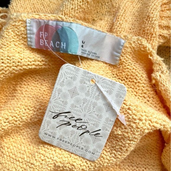 NWT Free People Faux Wrap Mini Sweater Dress Peach Sunrise Womens Size Large NEW - Picture 11 of 16